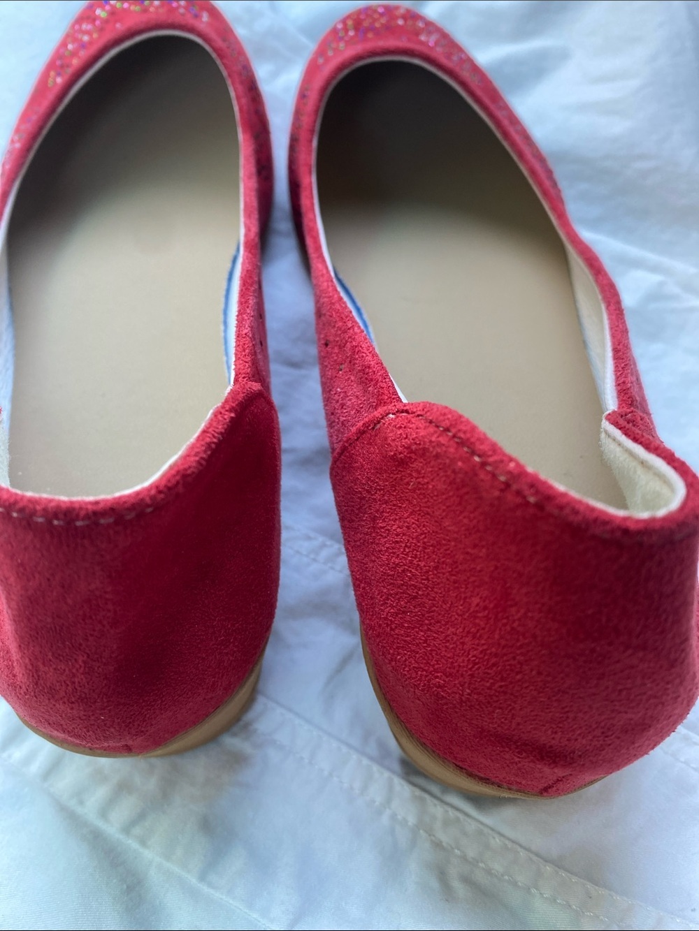 Love Red Suede Ballet Flats with Butterfly Rhinestone -10 - Picture 4 of 8